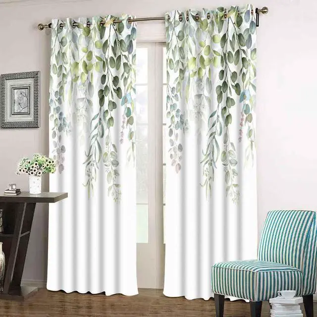 Alt view image 3 of 6 - Sage Green Eucalyptus Curtains 42x84inches Watercolor Floral Leaves Windows Curtains, Darkening Thermal Insulated Blackout Farmhouse Drapes with Grommets for Bedroom Living Room Home Decor 2 Panels