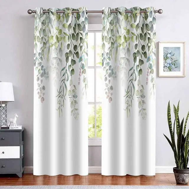 Main image of Sage Green Eucalyptus Curtains 42x84inches Watercolor Floral Leaves Windows Curtains, Darkening Thermal Insulated Blackout Farmhouse Drapes with Grommets for Bedroom Living Room Home Decor 2 Panels