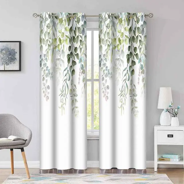 Alt view image 2 of 6 - Sage Green Eucalyptus Curtains 42x84inches Watercolor Floral Leaves Windows Curtains, Darkening Thermal Insulated Blackout Farmhouse Drapes with Grommets for Bedroom Living Room Home Decor 2 Panels