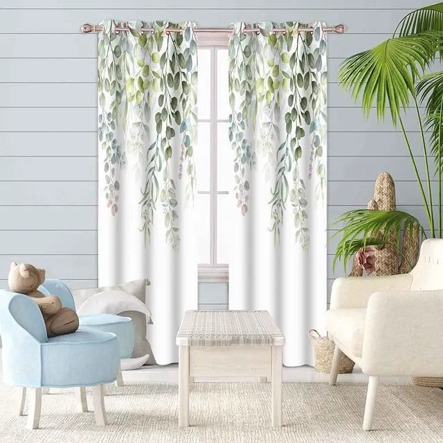 Alt view image 5 of 6 - Sage Green Eucalyptus Curtains 42x84inches Watercolor Floral Leaves Windows Curtains, Darkening Thermal Insulated Blackout Farmhouse Drapes with Grommets for Bedroom Living Room Home Decor 2 Panels