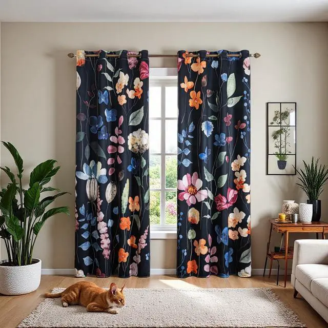 Main image of Floral Blackout Curtains 84 inch length 2 Panels Set Rustic Vintage Flowers Botanical Leaf Print Patterned Black Out Curtains Thermal Insulated Darkening Window Drapes for Bedroom Living Room 52x84 in