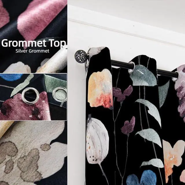 Alt view image 5 of 7 - Floral Blackout Curtains 84 inch length 2 Panels Set Rustic Vintage Flowers Botanical Leaf Print Patterned Black Out Curtains Thermal Insulated Darkening Window Drapes for Bedroom Living Room 52x84 in