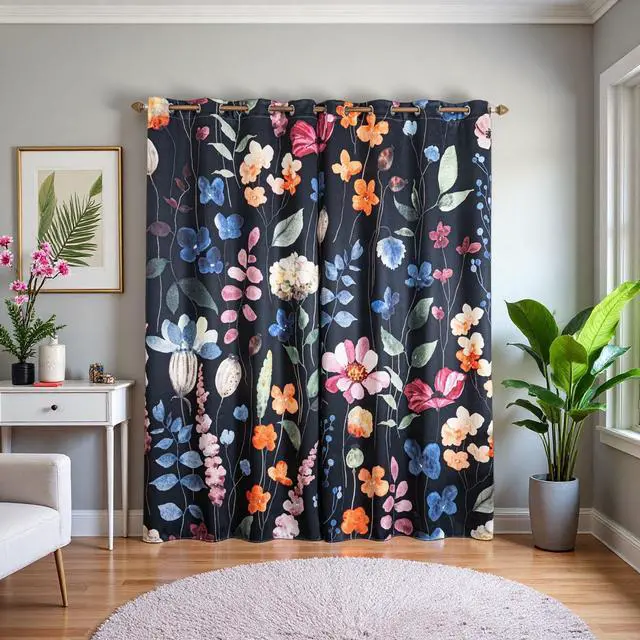 Alt view image 2 of 7 - Floral Blackout Curtains 84 inch length 2 Panels Set Rustic Vintage Flowers Botanical Leaf Print Patterned Black Out Curtains Thermal Insulated Darkening Window Drapes for Bedroom Living Room 52x84 in