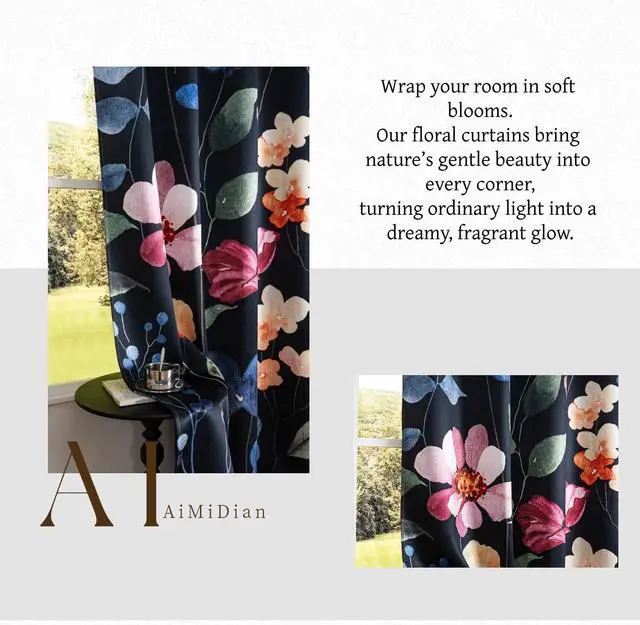 Alt view image 6 of 7 - Floral Blackout Curtains 84 inch length 2 Panels Set Rustic Vintage Flowers Botanical Leaf Print Patterned Black Out Curtains Thermal Insulated Darkening Window Drapes for Bedroom Living Room 52x84 in