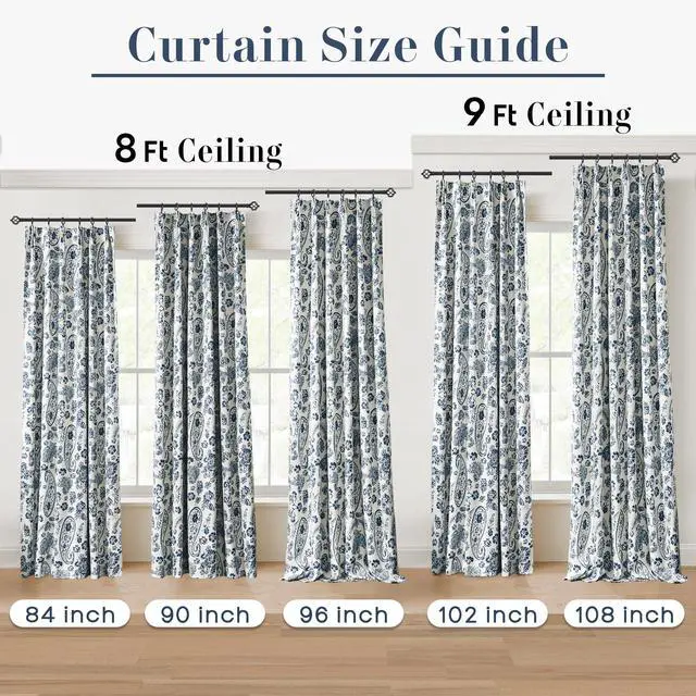 Alt view image 3 of 7 - 90 Inch Long Modern Pinch Pleat Blackout Window Curtains for Living Room 2 Panel Set Dark Blue Floral Printed Patterned Grandmillennial Preppy Curtains for Bedroom