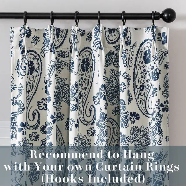 Alt view image 4 of 7 - 90 Inch Long Modern Pinch Pleat Blackout Window Curtains for Living Room 2 Panel Set Dark Blue Floral Printed Patterned Grandmillennial Preppy Curtains for Bedroom