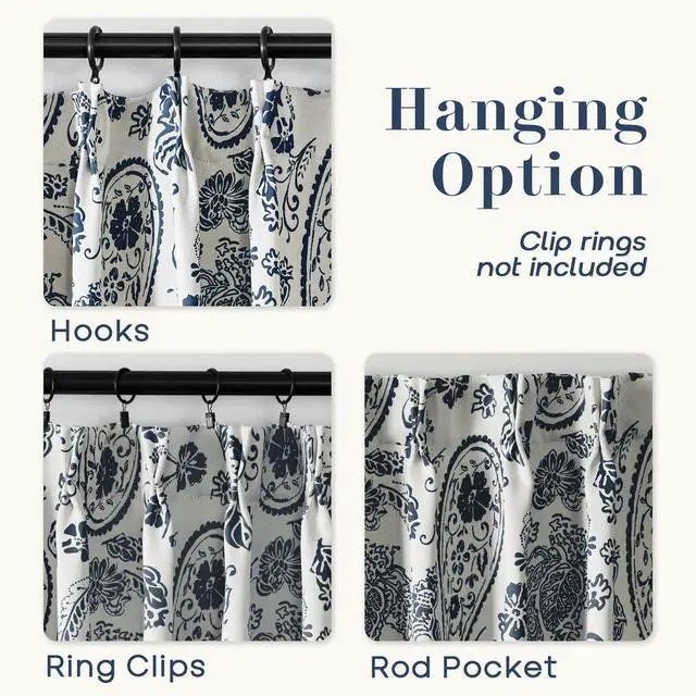 Alt view image 7 of 7 - 90 Inch Long Modern Pinch Pleat Blackout Window Curtains for Living Room 2 Panel Set Dark Blue Floral Printed Patterned Grandmillennial Preppy Curtains for Bedroom