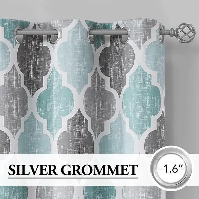 Alt view image 2 of 7 - 100% Blackout Curtains 72 Inches Long 2 Panels for Bedroom Living Room Aqua Grey Moroccan Geo Room Darkening Thermal Insulated Soundproof Grommet Top Window Treatments Drapes, 50x72 Set of 2