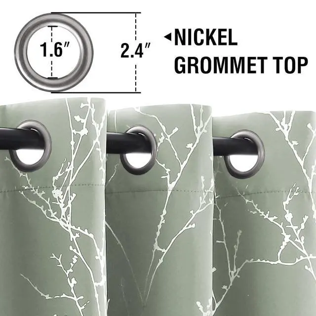 Alt view image 3 of 7 - Blackout Curtains for Bedroom Foil Print Twig Tree Branch Thermal Insulated Grommet Curtain Drapes Light Blocking Thick Soft Window Curtains for Living 52 x 84 Inch, 2 Panels, Sage