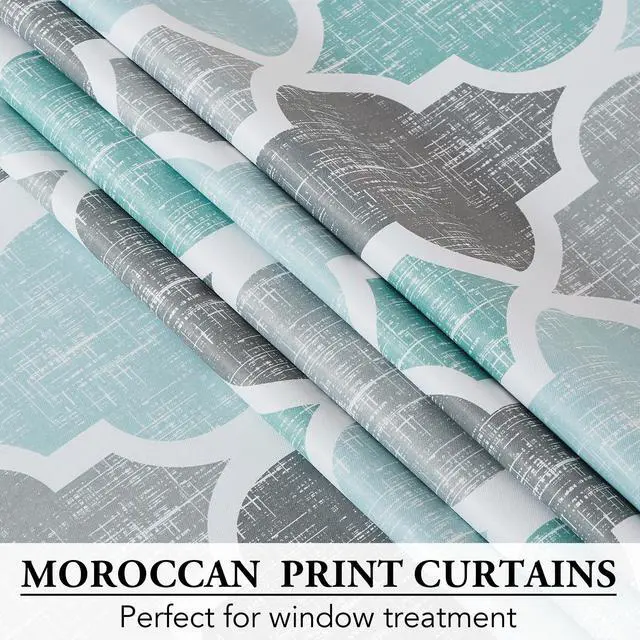 Alt view image 5 of 7 - 100% Blackout Curtains 72 Inches Long 2 Panels for Bedroom Living Room Aqua Grey Moroccan Geo Room Darkening Thermal Insulated Soundproof Grommet Top Window Treatments Drapes, 50x72 Set of 2