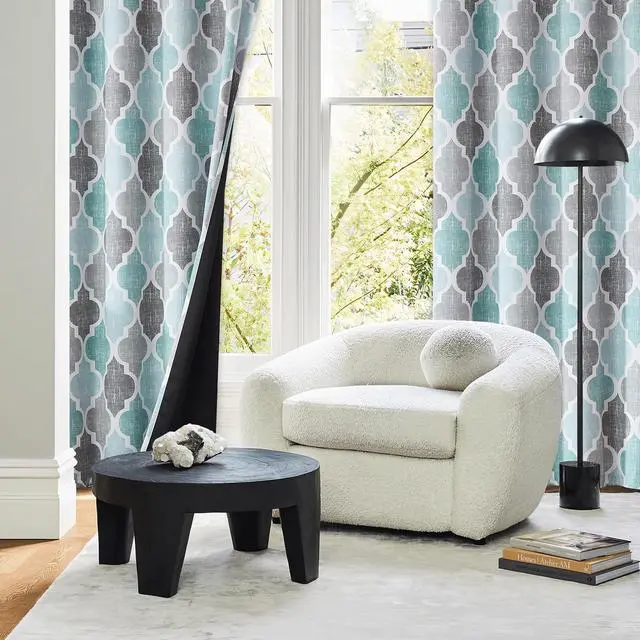 Alt view image 7 of 7 - 100% Blackout Curtains 72 Inches Long 2 Panels for Bedroom Living Room Aqua Grey Moroccan Geo Room Darkening Thermal Insulated Soundproof Grommet Top Window Treatments Drapes, 50x72 Set of 2
