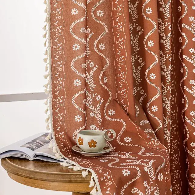 Main image of Burnt Orange Curtains 96 Inch 2 Panels, Vintage Bohemian Pattern Floral Drapes Ceiling to Floor Length Hippie Window Panel Autumn Curtains for Living Room
