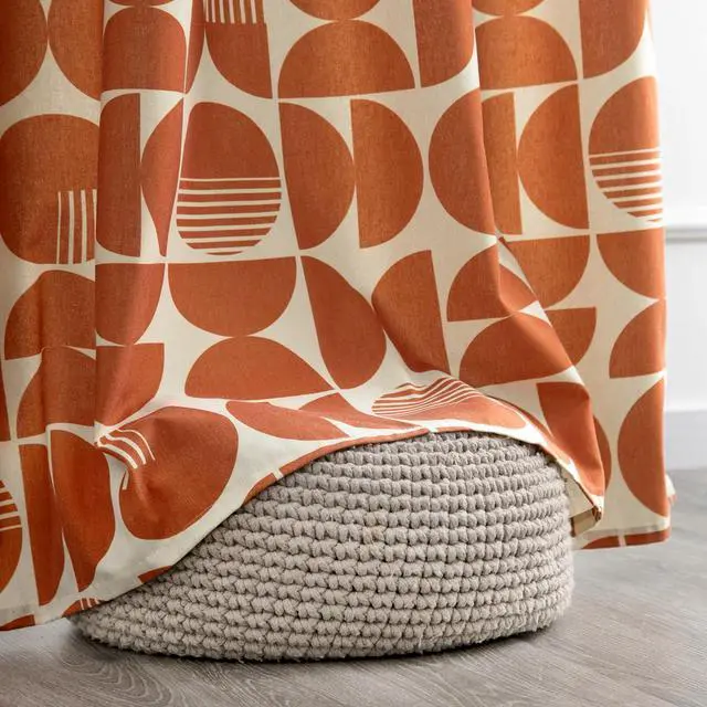 Alt view image 5 of 7 - Orange Mid-Century Modern Farmhouse Living Room Curtains, Light Filtering 84 Inches Long 2 Panels Set Grommet Patterned Drapes Window Treatment for Dining Room Bedroom