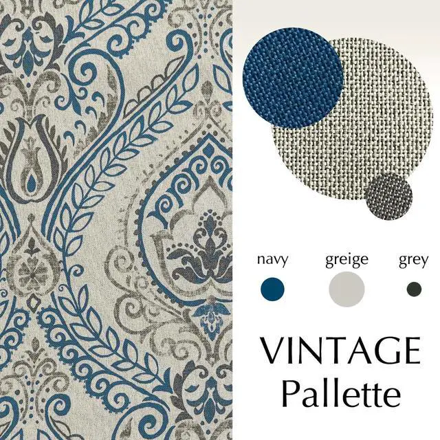 Alt view image 3 of 7 - Vintage Damask Blue Curtains 84 Inch Long Blackout Curtains Linen Textured Floral Paisley Medallion Print for Bedroom Living Room Darkening Drapes Window Treatment 2 Panels Navy on Beige