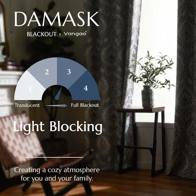 Alt view image 5 of 7 - Vintage Damask Blue Curtains 84 Inch Long Blackout Curtains Linen Textured Floral Paisley Medallion Print for Bedroom Living Room Darkening Drapes Window Treatment 2 Panels Navy on Beige