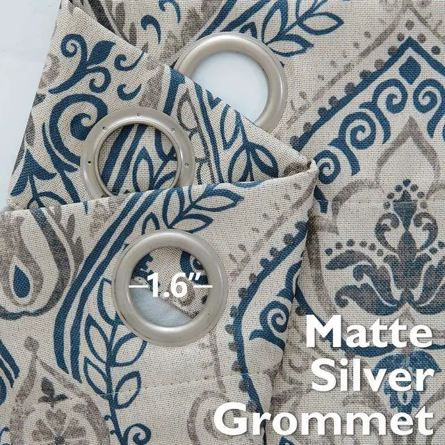 Alt view image 6 of 7 - Vintage Damask Blue Curtains 84 Inch Long Blackout Curtains Linen Textured Floral Paisley Medallion Print for Bedroom Living Room Darkening Drapes Window Treatment 2 Panels Navy on Beige
