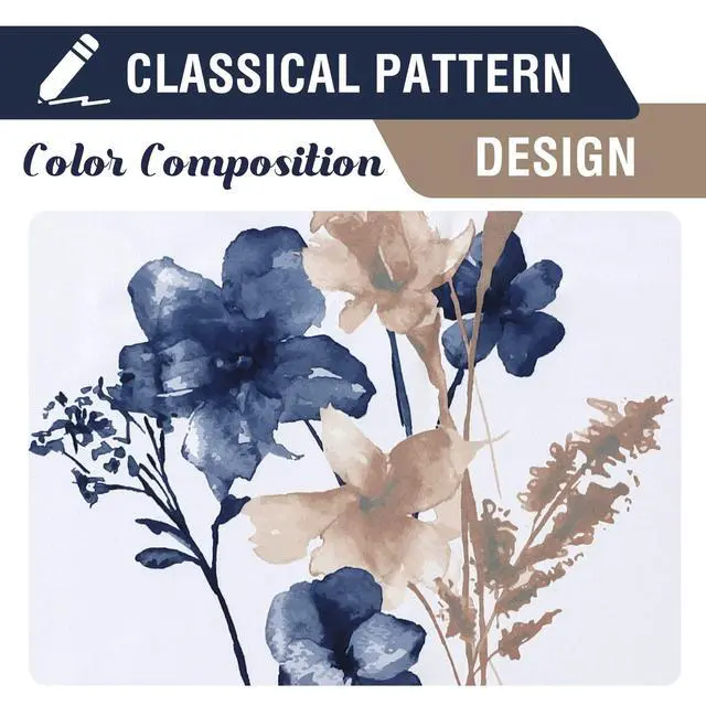 Alt view image 4 of 7 - 100% Blackout Curtains 84 inch Length 2 Panels Set Cattleya Floral Printed Drapes Leah Floral Thermal Curtains for Bedroom with Black Liner Sound Proof Curtains, Navy and Taupe