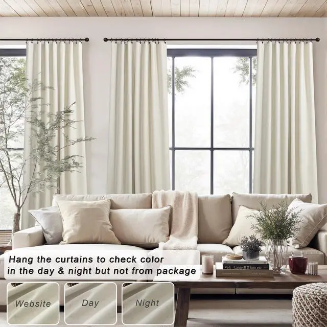 Alt view image 2 of 7 - Flax Linen Blackout Living Room Curtain 84 Inch Long 2 Panel Tan Beige Black Out Burlap Farmhouse Insulated Thermal Curtain for Summer Heat Nursery Room Darkening Drapes Bedroom Back Tab 52x84 Length