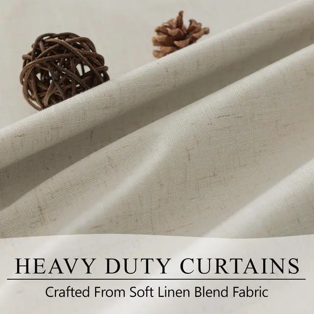 Alt view image 3 of 7 - Flax Linen Blackout Living Room Curtain 84 Inch Long 2 Panel Tan Beige Black Out Burlap Farmhouse Insulated Thermal Curtain for Summer Heat Nursery Room Darkening Drapes Bedroom Back Tab 52x84 Length