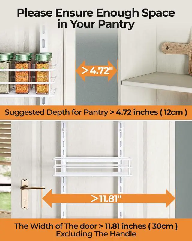 Alt view image 4 of 7 - Adjustable 5-Tier Over the Door Pantry Organizer, Spice Rack, Narrow Hanging Shelf for Kitchen Storage and Organization (White)