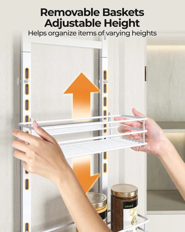 Alt view image 5 of 7 - Adjustable 5-Tier Over the Door Pantry Organizer, Spice Rack, Narrow Hanging Shelf for Kitchen Storage and Organization (White)