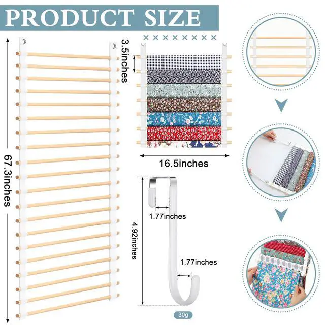 Alt view image 2 of 6 - Sewing Room Hanging Wall Fabric Organizer, Over The Door 20-Shelf Cloth Organizer with 4 Hooks, Closet Hanging Fabric Storage for Sewing & Quilting Collection(16.5 Inch)