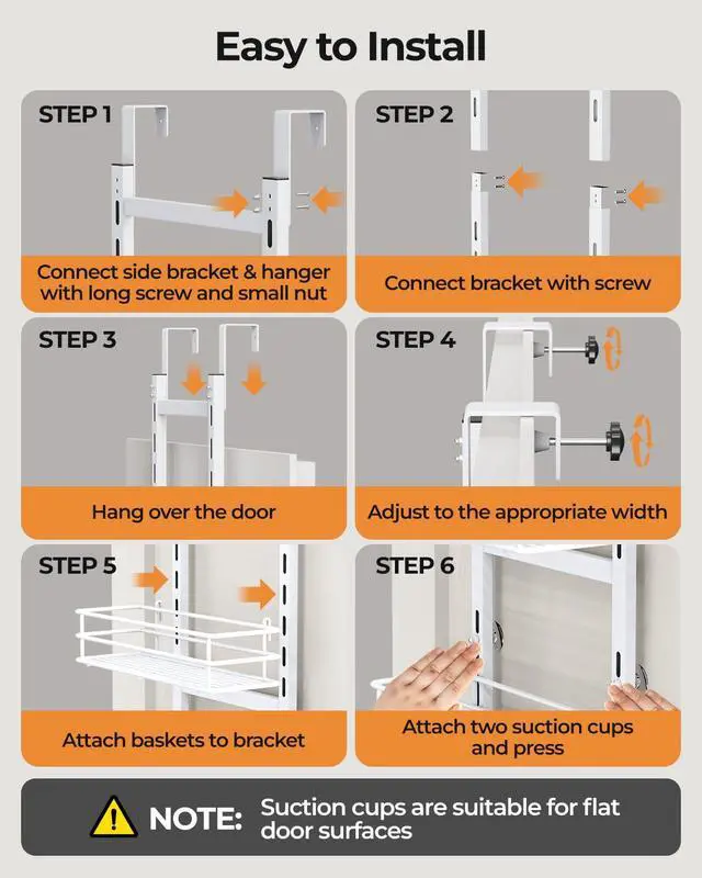 Alt view image 6 of 7 - Adjustable 5-Tier Over the Door Pantry Organizer, Spice Rack, Narrow Hanging Shelf for Kitchen Storage and Organization (White)