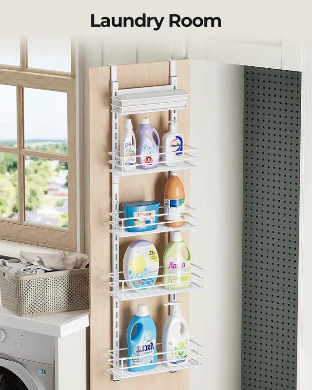 Alt view image 7 of 7 - Adjustable 5-Tier Over the Door Pantry Organizer, Spice Rack, Narrow Hanging Shelf for Kitchen Storage and Organization (White)