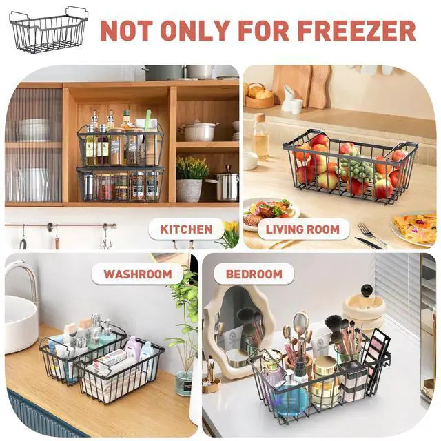 Alt view image 7 of 7 - Freezer Organizer Bins with Foldable Handle, 8 Pack Stackable Freezer Baskets for 3.5-7 Cu.FT Deep Chest Freezer Organization, Coated Metal Freezer Storage Bins with Better Space Utilization