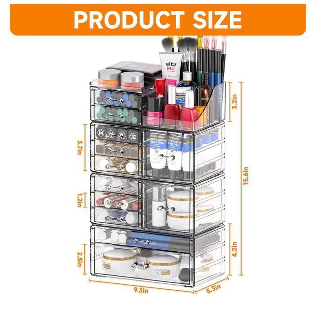 Alt view image 2 of 7 - Acrylic Clear Make up Organizers And Storage for Vanity,Bathroom Skincare Organizer With 12 Drawer for Dresser,Plastic Desk Accessories Organization,Cosmetic Organizer Countertop for Beauty,Skin Care