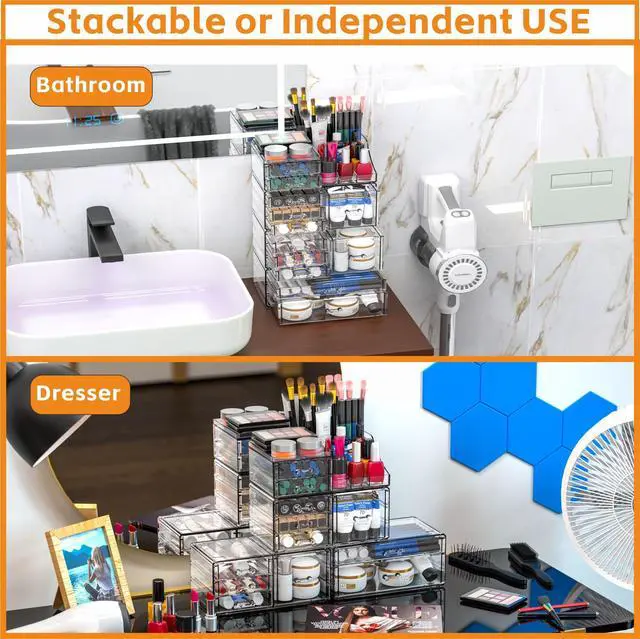 Alt view image 3 of 7 - Acrylic Clear Make up Organizers And Storage for Vanity,Bathroom Skincare Organizer With 12 Drawer for Dresser,Plastic Desk Accessories Organization,Cosmetic Organizer Countertop for Beauty,Skin Care