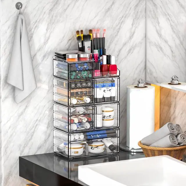 Alt view image 5 of 7 - Acrylic Clear Make up Organizers And Storage for Vanity,Bathroom Skincare Organizer With 12 Drawer for Dresser,Plastic Desk Accessories Organization,Cosmetic Organizer Countertop for Beauty,Skin Care