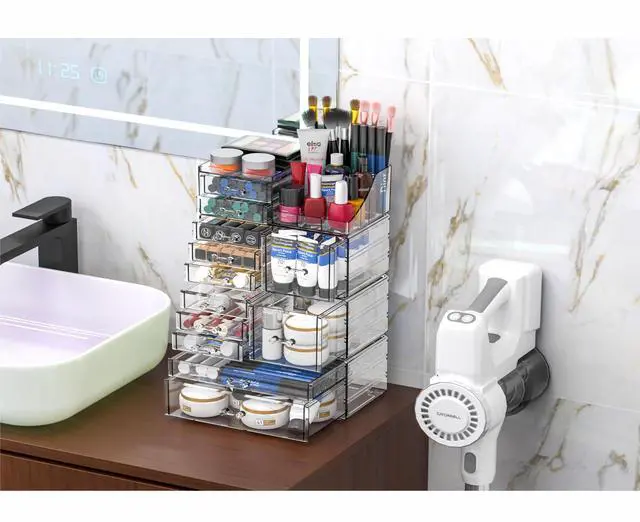 Alt view image 7 of 7 - Acrylic Clear Make up Organizers And Storage for Vanity,Bathroom Skincare Organizer With 12 Drawer for Dresser,Plastic Desk Accessories Organization,Cosmetic Organizer Countertop for Beauty,Skin Care
