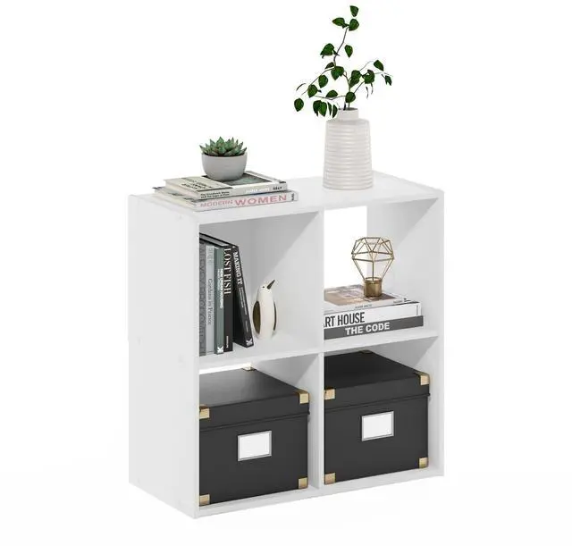 Main image of 4-Cube Bookshelf with Open & Closed Back Cubes, 2 x 2 Storage Organizer Cabinet, 11.6 x 24.2 x 24.2, for Living Room, Bedroom, Home Office, White