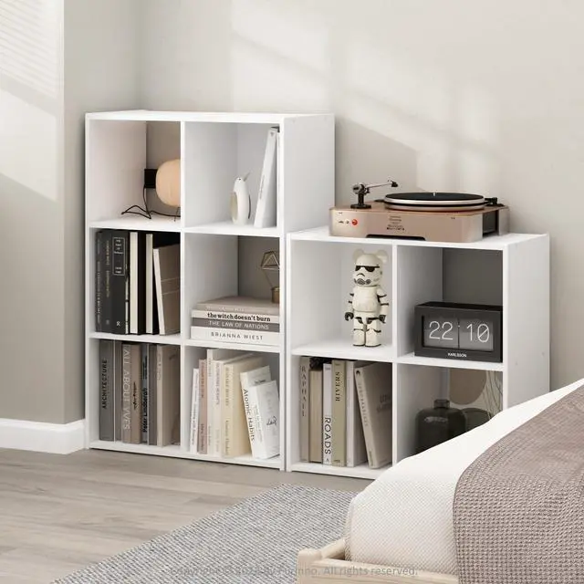 Alt view image 2 of 6 - 4-Cube Bookshelf with Open & Closed Back Cubes, 2 x 2 Storage Organizer Cabinet, 11.6 x 24.2 x 24.2, for Living Room, Bedroom, Home Office, White