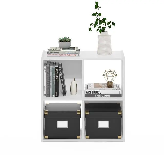 Alt view image 4 of 6 - 4-Cube Bookshelf with Open & Closed Back Cubes, 2 x 2 Storage Organizer Cabinet, 11.6 x 24.2 x 24.2, for Living Room, Bedroom, Home Office, White