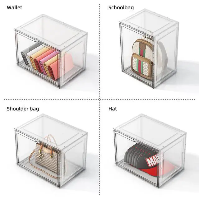 Alt view image 2 of 7 - 5 Pack Purse Organizer for Closet, Handbag Storage Organizer Stackable Display Case with Magnetic Door, Closet Storage Bins for Handbag, Purse, Backpack, Collectibles, White