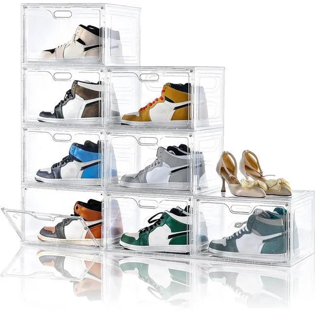 Main image of 8 Pack Shoe Boxes Clear Plastic Stackable, Large Shoe Storage Organizer with Lids,Drop Side Shoe Containers for Entryway,Sneaker Storage Fit up to US Size 13 (13x 10.6x 8.3)