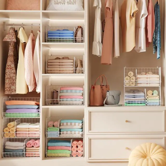 Alt view image 2 of 7 - 3 Tier Extra Large Closet Hanging Shelves with Divider, 16.5"L x 11.8"W x 33.6"H Closets Organizers and Storage with 5 S Hooks, Clothes Organizer for Sweaters Shoes Handbags Clutches Accessories-White