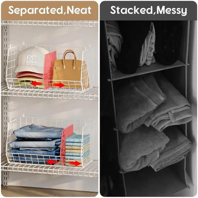 Alt view image 7 of 7 - 3 Tier Extra Large Closet Hanging Shelves with Divider, 16.5"L x 11.8"W x 33.6"H Closets Organizers and Storage with 5 S Hooks, Clothes Organizer for Sweaters Shoes Handbags Clutches Accessories-White