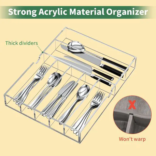 Alt view image 2 of 7 - Expandable Kitchen Drawer Organizer for Flatware and Utensils,Clear Acrylic Adjustable Silverware Tray for Drawer,Office,Bathroom Supplies-9 Compartments