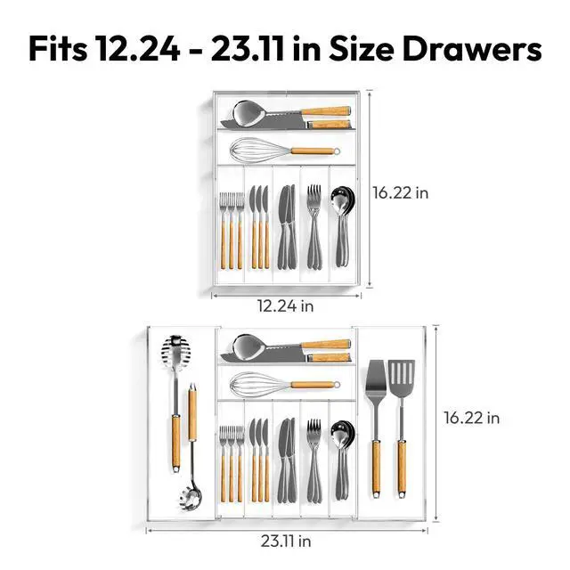Alt view image 3 of 7 - Expandable Kitchen Drawer Organizer for Flatware and Utensils,Clear Acrylic Adjustable Silverware Tray for Drawer,Office,Bathroom Supplies-9 Compartments