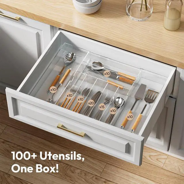 Alt view image 6 of 7 - Expandable Kitchen Drawer Organizer for Flatware and Utensils,Clear Acrylic Adjustable Silverware Tray for Drawer,Office,Bathroom Supplies-9 Compartments
