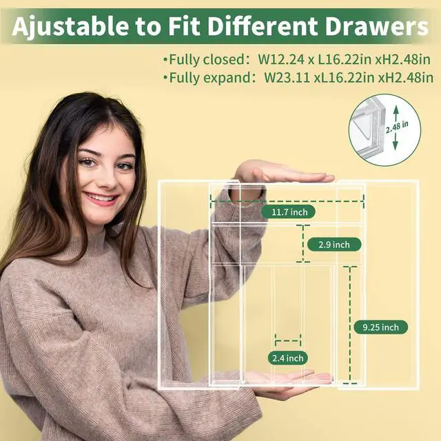 Alt view image 7 of 7 - Expandable Kitchen Drawer Organizer for Flatware and Utensils,Clear Acrylic Adjustable Silverware Tray for Drawer,Office,Bathroom Supplies-9 Compartments
