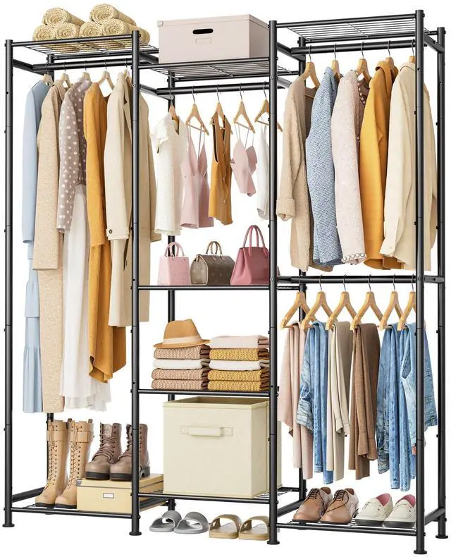 Main image of Wardrobe Closet, 4 Hanging Spaces Portable Clothes Rack,Free Standing Closet Organizer and Storage System with Hanging Rods,Clothing Rack Suitable for Cloakroom,Bedroom,Entrances,etc.Black