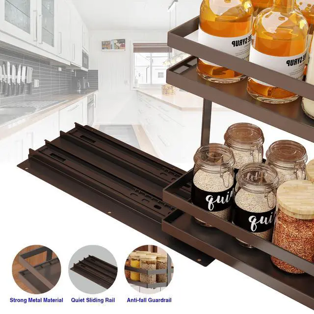 Alt view image 4 of 7 - 2 Pack Pull Out Spice Rack Organizer for Cabinet, 2 Tier Metal Slide Out Seasoning Organizer and Storage Heavy Duty Vertical Spice Rack Shelf Pullout for Kitchen Cabinets No Drilling (Black)