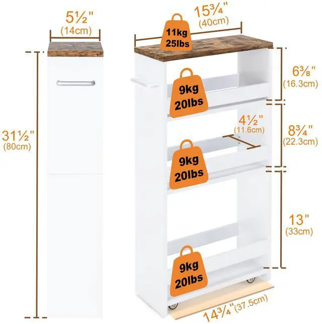 Alt view image 5 of 7 - 4 Tier White Slim Storage Cart with Handle, Slide Out Storage Rolling Utility Cart Mobile Shelving Unit Organizer Trolley for Small Spaces Kitchen Laundry Narrow Places