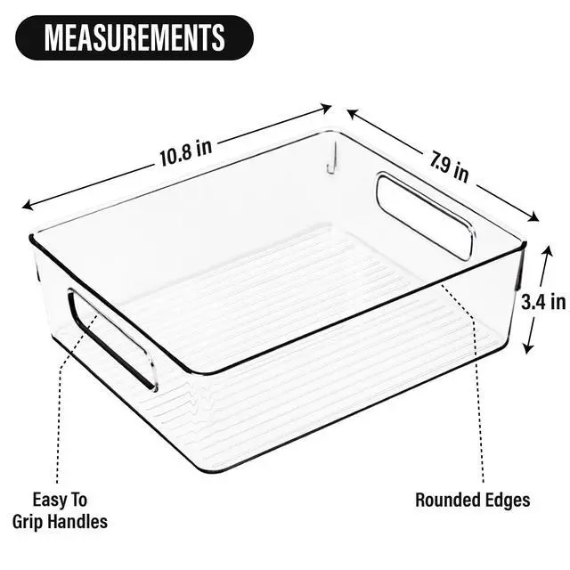 Alt view image 2 of 7 - Clear Plastic Storage Bins, Pantry Organizers and Storage or Kitchen Organization and Storage Containers Bins for Organizing, Fridge, Freezer, Bathroom, Pantries, Refrigerator, Cabinet Organizer Bin