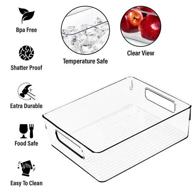 Alt view image 3 of 7 - Clear Plastic Storage Bins, Pantry Organizers and Storage or Kitchen Organization and Storage Containers Bins for Organizing, Fridge, Freezer, Bathroom, Pantries, Refrigerator, Cabinet Organizer Bin