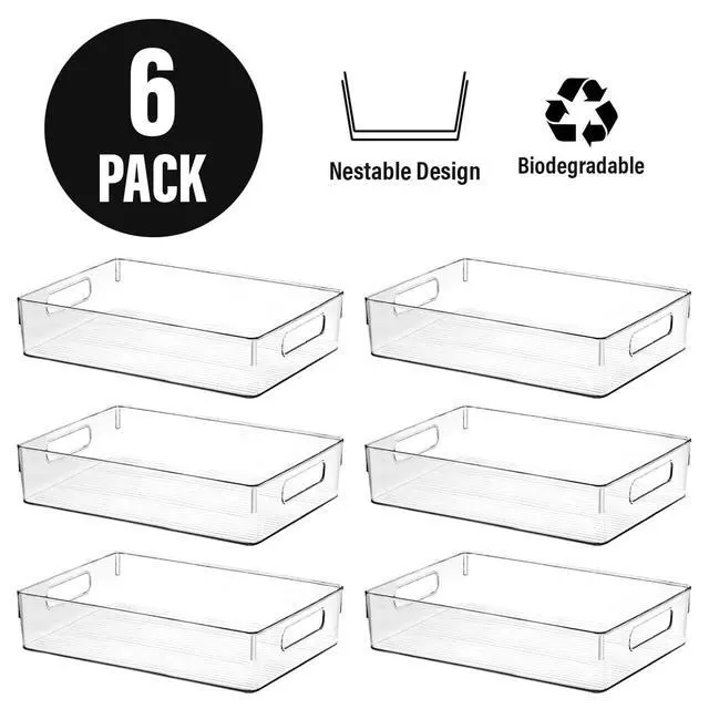 Alt view image 4 of 7 - Clear Plastic Storage Bins, Pantry Organizers and Storage or Kitchen Organization and Storage Containers Bins for Organizing, Fridge, Freezer, Bathroom, Pantries, Refrigerator, Cabinet Organizer Bin